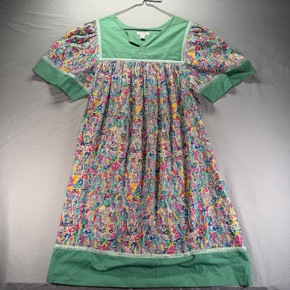Go Softly Patio Dress Womens Large Cotton Floral Fish Print Muu Muu Multicolor